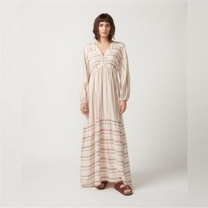 Anthropologie Cream and Tan Striped Maxi Dress